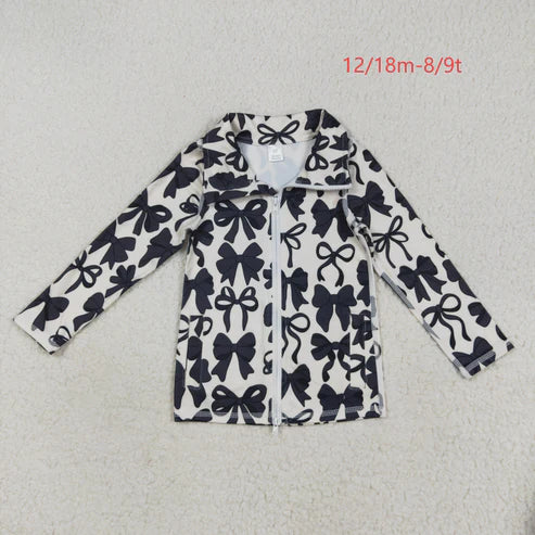 8.4 GT1084 Baby Girls Long Sleeves Black Bows Zipper Pockets Yoga Jacket Top