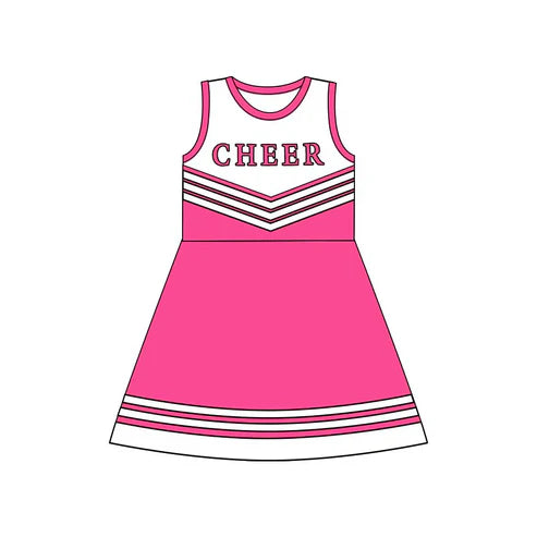 8.16 Custom Moq 5 Baby Girls Hotpink Cheer Team Knee Length Dresses