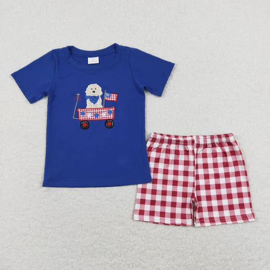 3.11  BSSO0423 baby boy clothes toddler 4th of July outfit dog embroidery summer outfits boy patriotic clothes