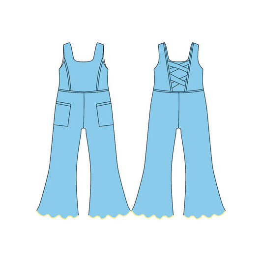 11.25MOQ:5pcs SR3602 pre-order baby girl clothes blue yoga summer romper