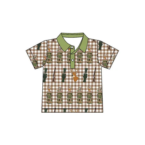 10.23  BT1410 Baby Boys Camo Calls Deer Button Hunting Polo Shirts Top Preorder