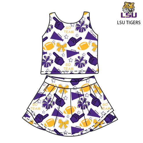 6.26 Custom Moq 3 Baby Girls LSU Team Sleeveless Top Skorts Sets