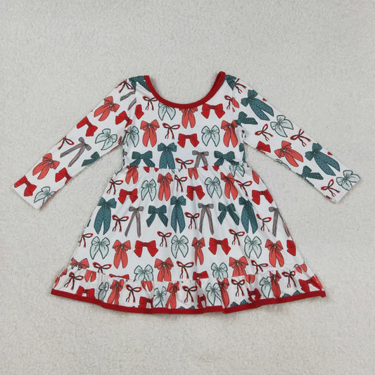 8.28 GLD1250 Baby Girls Green Red Bows Plaid Christmas Ruffle Knee Length Dress