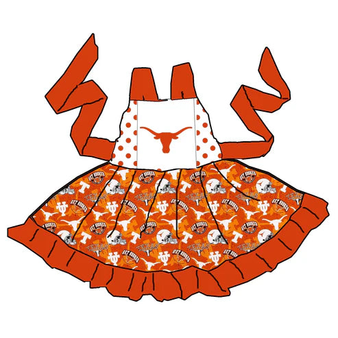 4.25 Preorder(moq 3) Baby Girls Twirl Bull Belt Team Knee Length Dresses