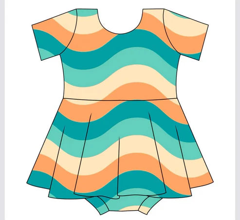 4.3 SR3007 Baby Infant Girls Short Sleeves Colorful Stripes Dress Skort Rompers Preorder