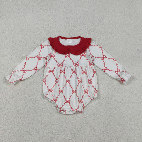 12.8 LR2725 Baby Girls Red Bows Checked Ruffle Romper