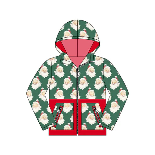 8.16  BT1329 Baby Boys Christmas Santa Plaid Pocket Zipper Hoodies Top Preorder