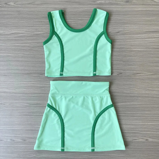 6.12 GSD2671 Baby Girls Sleeveless Aqua Vest Top Skirts Yoga Set Preorder