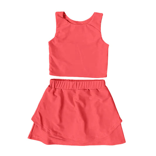 6.12 GSD2660 Baby Girls Sleeveless Peach Vest Top Short Skirts Yoga Set Preorder