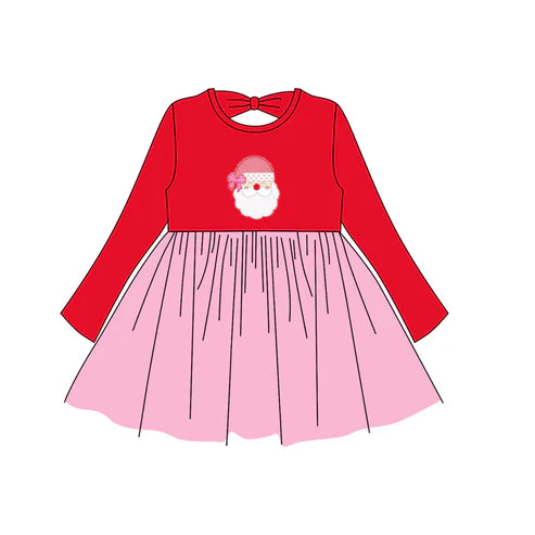 6.27 GLD1161 Baby Girls Red Long Sleeves Bows Santa Knee Length Dresses Preorder