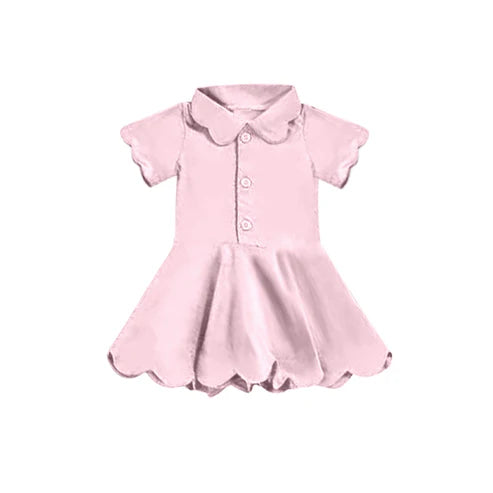 4.22 GSD2471 Baby Girls Pink Short Sleeves Button Yoga Knee Length Dresses Preorder