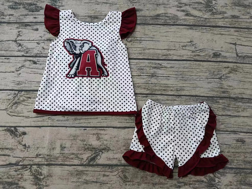5.7 Baby Girls Elephant team Bow Top Shorts Clothes Sets preorder(moq 3)