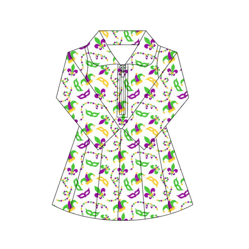 10.28 GLD1406 Baby Girls Mardigras Anchors Masks Yoga Shorts Zipper Knee Length Dresses Preorder