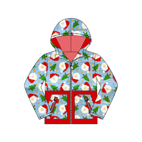 8.16 BT1325 Baby Boys Christmas Trees Santa Pocket Zipper Hoodies Top Preorder