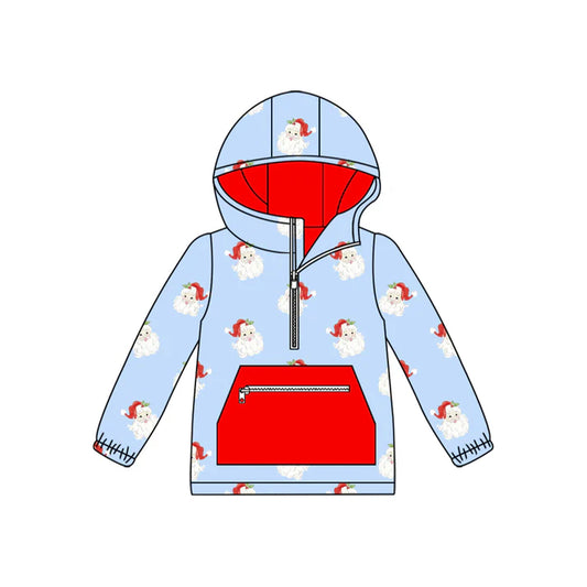 6.16 BT1252 Baby Boys Blue Long Sleeves Santa Pockets Zipper Hoodies Top Preorder