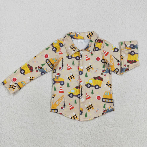 8.13 BT1254 Baby Boys Long Sleeves Hats Excavators Button Shirts Top