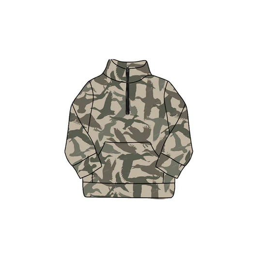 8.28   GT1179 Baby Girls Olive Ducks Camo Pockets Zipper Yoga Pullovers Top Preorder
