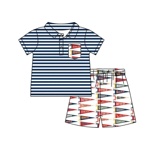 7.4 Custom Moq 3 Baby Boys Stripes Pocket Top Team Flags Shorts Clothes Sets