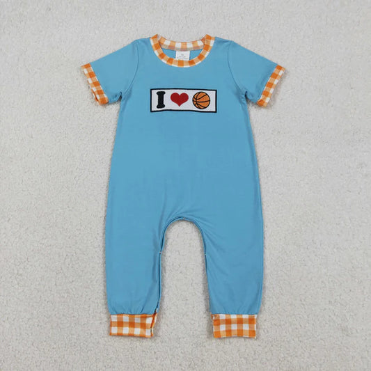 12.13 SR3366 Embroidery I Love Basketballs Baby Boys Team Footie Romper