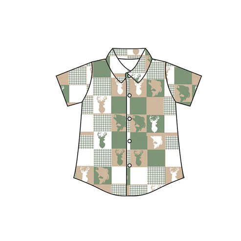 10.23 BT1411 Baby Boys Deer Fishes Checked Button Hunting Shirts Top Preorder