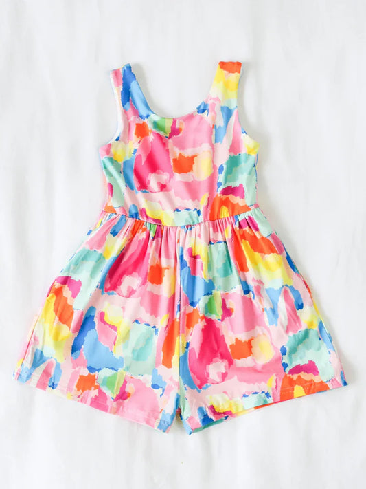 6.13 SR3133 Baby Girls Sleeveless Watercolor Camo Short Jumpsuits Preordereorder