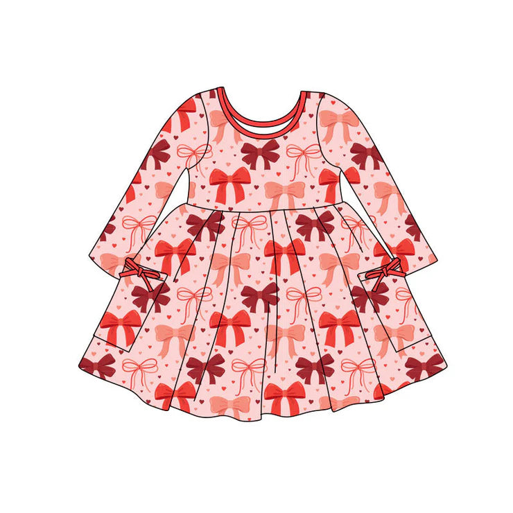 11.11 MOQ:5pcs GLD1490 pre-order toddler girl clothes bows print girl Valentine dress