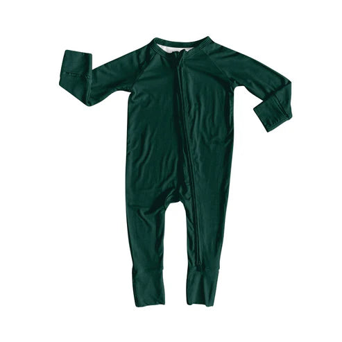 10.23 LR2804 Baby Girls Dark Green Zipper Footie Rompers Preorder
