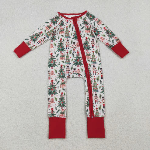 10.14 LR2507 Baby Girls Christmas Trees Soldiers Zipper Footie Romper