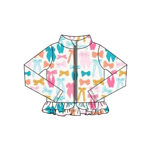 10.25  GT1323 Baby Girls Colorful Bows Ruffle Yoga Zipper Jackets Top Preorder