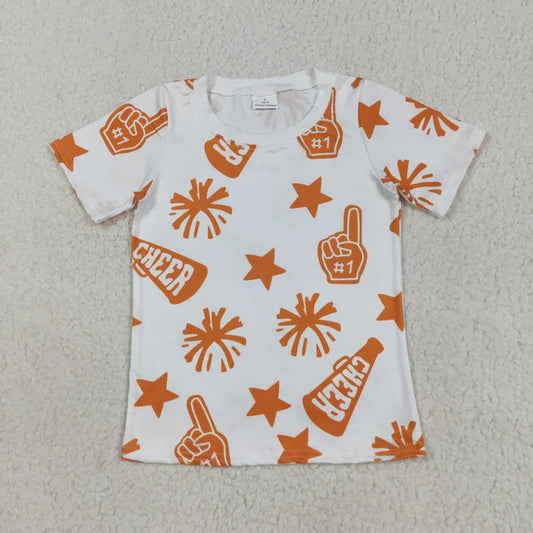 7.25 GT1090 Baby Girls Short Sleeves Orange Cheer Stars Team Tee Shirts Top