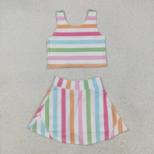5.9 GSD2348 Baby Girls Sleeveless Colorful Stripes Top Skort Yoga Set