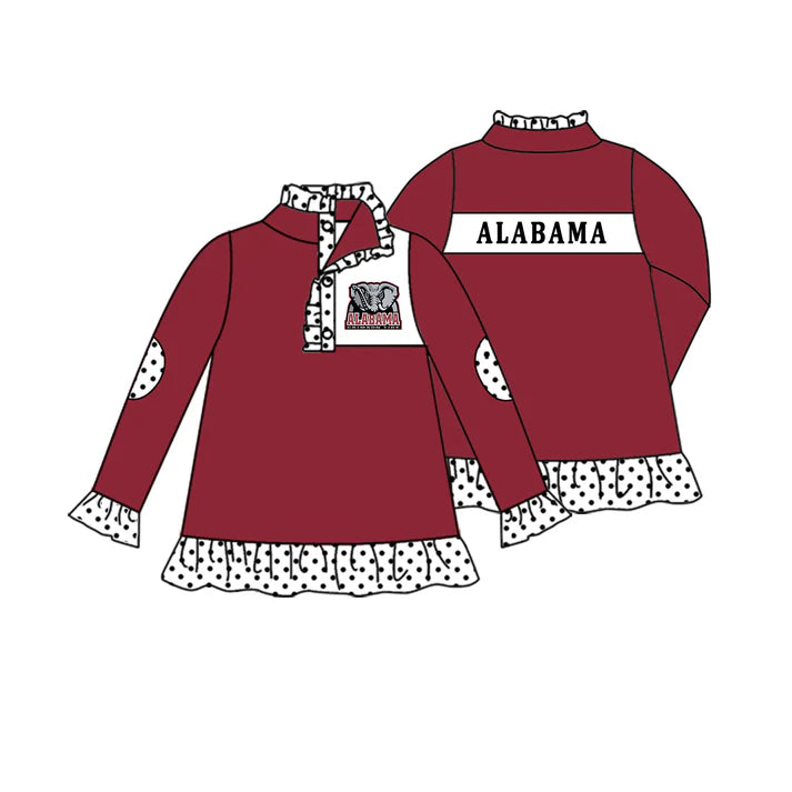 8.20  Custom Moq 5 Baby Girls ALABAMA Team Zip Pullovers Tops Tee Shirts
