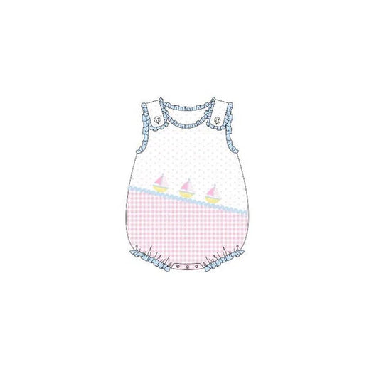 12.15 MOQ:5pcs SR3754 pre-order baby girl clothes sailing boat print toddler girl summer bubble
