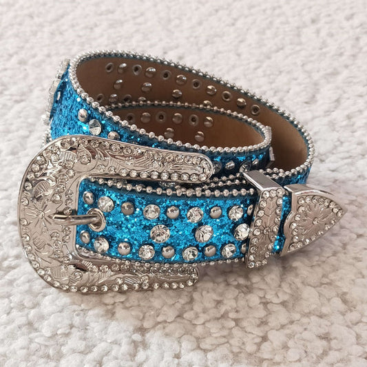 GB0008-M Kids Blue Sparkly Rhinestones Belts 31.8 inches