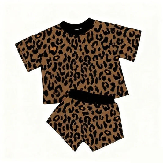 11.24 MOQ：5pcs GSSO2914 pre-order baby girl clothes leopard print toddler girl summer outfit