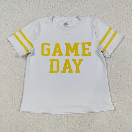 9.3 GT1115 Baby Girls Offst Print Yellow Game Day Yoga Active Tee Shirts
