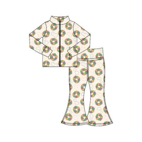 10.28 GLP3028 Baby Girls Mardigras Donuts Lights Zipper Jacket Bell Bottom Pants Yoga Clothes Sets Preorder