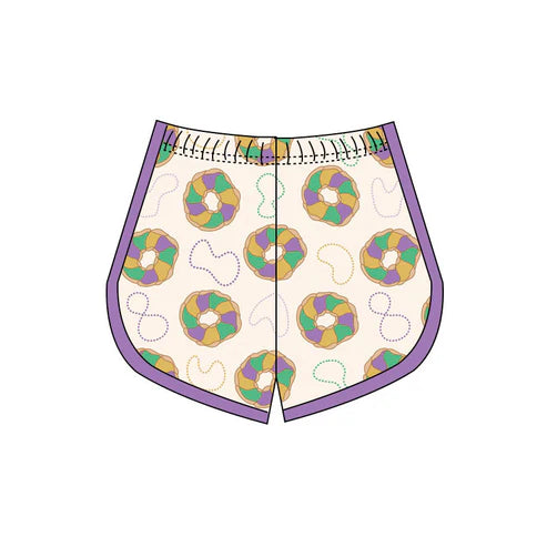 10.6 SS0659 Baby Girls Mardigras Donuts Plaid Yoga Shorts Bottoms Preorder