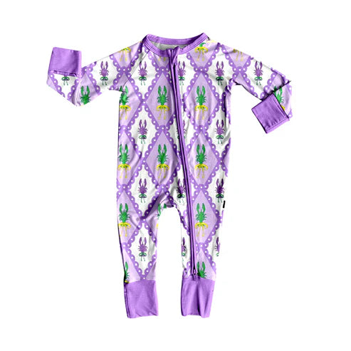 9.19 LR2667 Baby Girls Mardi Gras Crayfishes Checked Zipper Footie Rompers Preorder