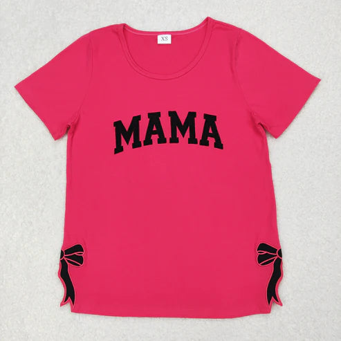 3.30 GT0919 Adult Women Mama Bows Short Sleeve Tee Shirts Tops