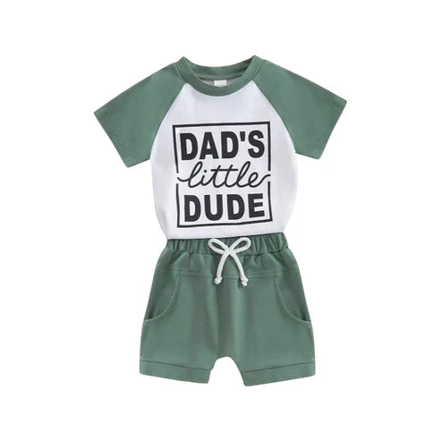 4.16BSSO1475 Baby Boys Aqua Short Sleeves Dad's Litter Top Pockets Short Set Preorder