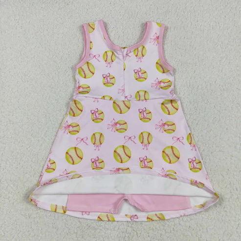 5.15 GSD2048 Baby Girls Softball Bow Athletic Active Wear Knee Length Dress