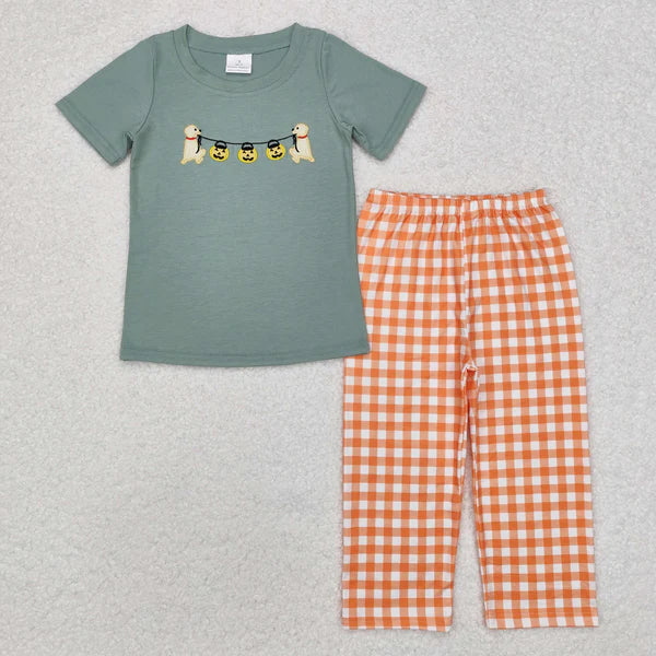 BSPO0405 Baby Boys Halloween Dogs Pumpkin Tops Pants Clothes Set