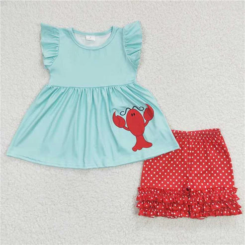 4.28 RTS NO MOQ A5-11 Crayfish Light Green Clothes Red Polka Dot Pants