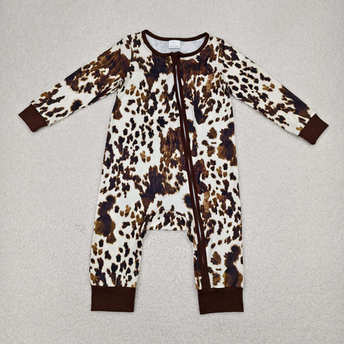 5.17 LR2189 Baby Kids Cowhide Fall Printed Zip Romper