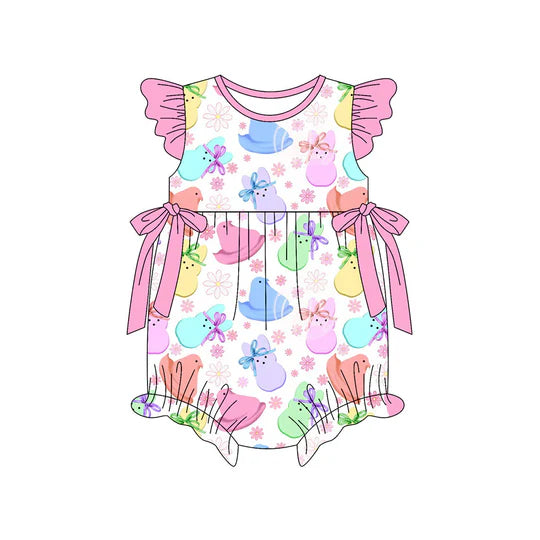 12.22 MOQ:5pcs SR3831 pre-order baby girl clothes rabbit print toddler girl easter summer bubble