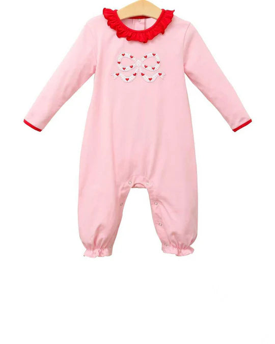 12.15 MOQ:5pcs LR2973 pre-order baby girl clothes bows print toddler girl Valentine winter romper