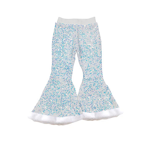 7.26  P0793 Baby Girls White Sequin Bell Bottom Pants Preorder
