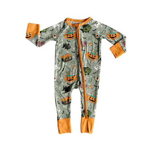 7.26 LR2480 Baby Boys Long Sleeves Ghost Pumpkins Fishing Zipper Rompers Preorder
