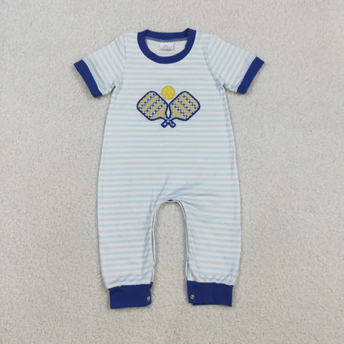 12.3 SR3331 Embroidery Baby Boys Stripe Tennis Team Footie Romper